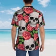 thumbnail image 4 of Pofeuu Skull and Roses Print Hawaiian Shirt for Men Sleeves Casual Button Down Summer Beach Dress Shirts T-Shirts,Medium, 4 of 7