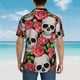 thumbnail image 4 of Balery Skull and Roses Camisas hawaianas de manga corta para hombre, camisas playeras de corte holgado, camisas de vacaciones con botones,Large, 4 of 7