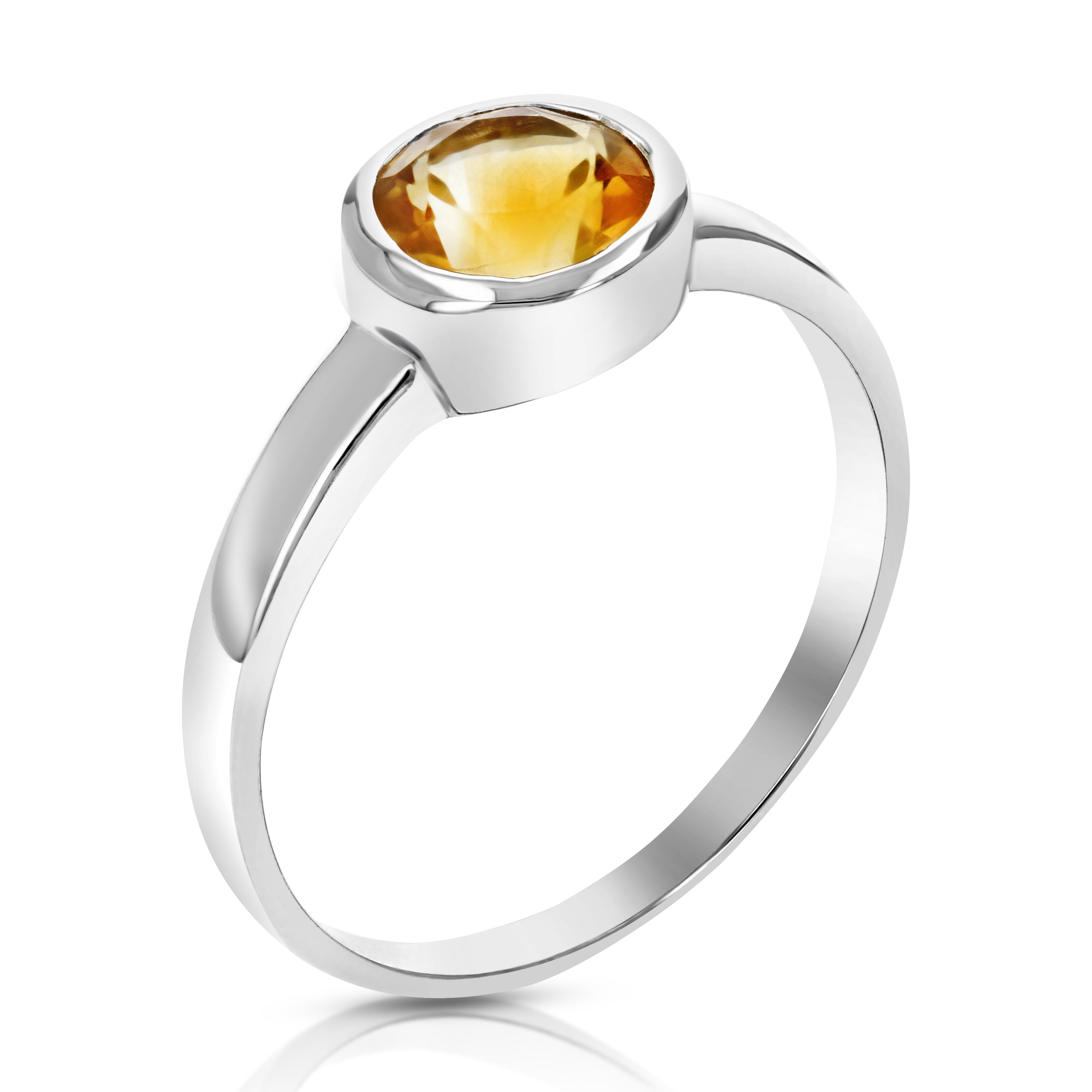 1.20 cttw Citrine Ring in .925 Sterling Silver with Rhodium Solitaire Bezel Set 