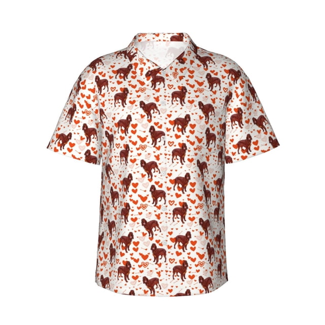 Balery dog Valentine's day Camisas hawaianas de manga corta para hombre, camisas playeras de corte holgado, camisas de vacaciones con botones,Small