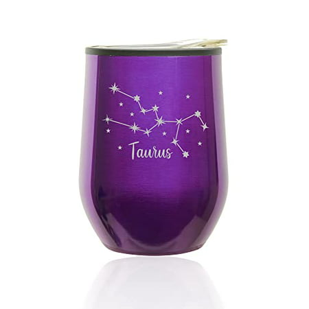 

Stemless Wine Tumbler Coffee Travel Mug Glass with Lid Star Zodiac Horoscope Constellation (Royal-Purple) (Taurus)