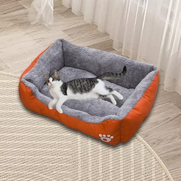 Cama para cachorros de 45x30cm, caseta para perros, suministros suaves y cálidos para mascotas, rectangular, lavable, versátil para Otoño e Invierno, Naranja