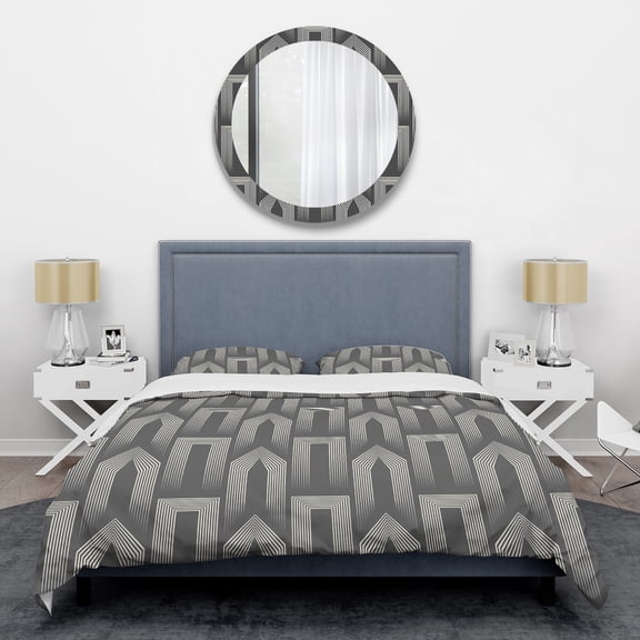 Designart 'Mimimal Black And White Design III' Mid-Century Modern Duvet Cover Set