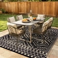 thumbnail image 2 of Lahome Waterproof Outdoor Rug 6x9, Reversible Plastic Straw Patio Mat - Moroccan Design for Backyard, Balcony, Garden, Deck, RV Camping, Black & Beige, 2 of 10