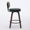 thumbnail image 4 of Set of 3 26" Counter Height Bar Stools, Rattan Cane Back & Upholstered Seat Swivel Stools with Walnut Frame for Kitchen Island or Bar (Walnut/Black), 4 of 9