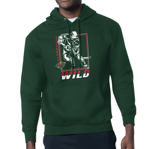 Men's Starter Green Minnesota Wild Player Grid Fleece Pullover Hoodie