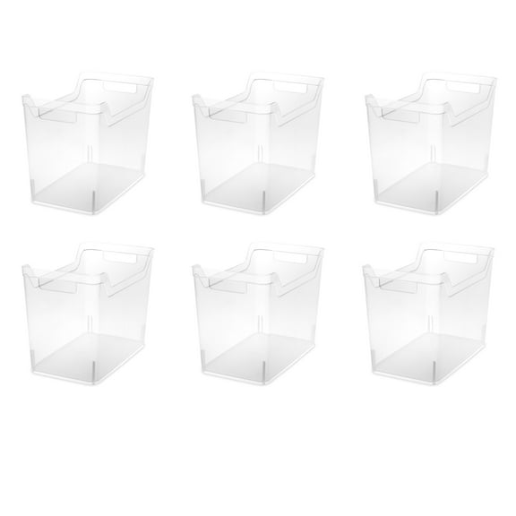 Sterilite Medium Shelf Bin, Clear Plastic Open Storage Containers, Multi-purpose Organizers, 6 Count