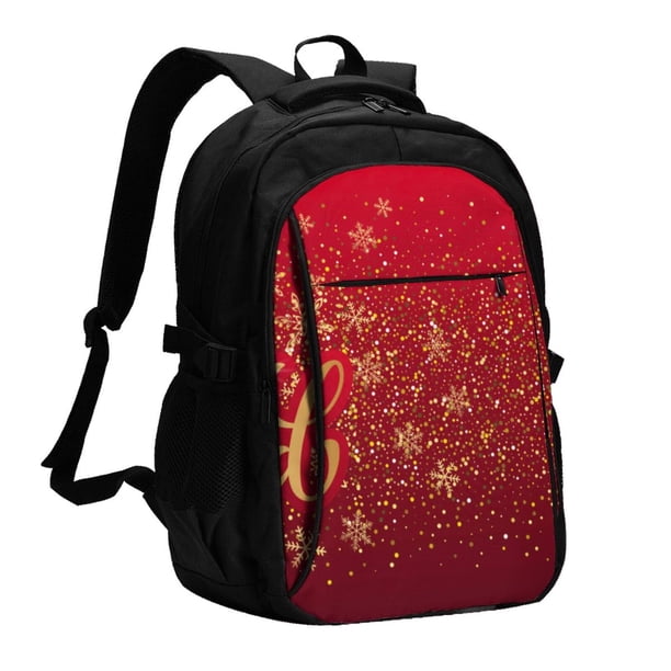 Easygdp Merry Christmas Mochila para Laptop de Viaje con Puerto USB, Mochila para Laptop con Puerto de Carga USB para Mujeres y Hombres
