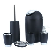Rosvola Toilet Brush Cup,6Pcs Bathroom Accessory Set Bin Dish Dispenser Tumbler Toothbrush Holder,Black