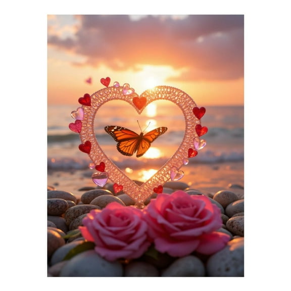 Diamond Art Kit for Adults, Butterfly Heart Sunset Beach Roses Diamond Painting for Adults Beginners, 5D DIY Diamond Art Painting Kits, Colorful Diamond Painting Craft for Home Decor 12x16