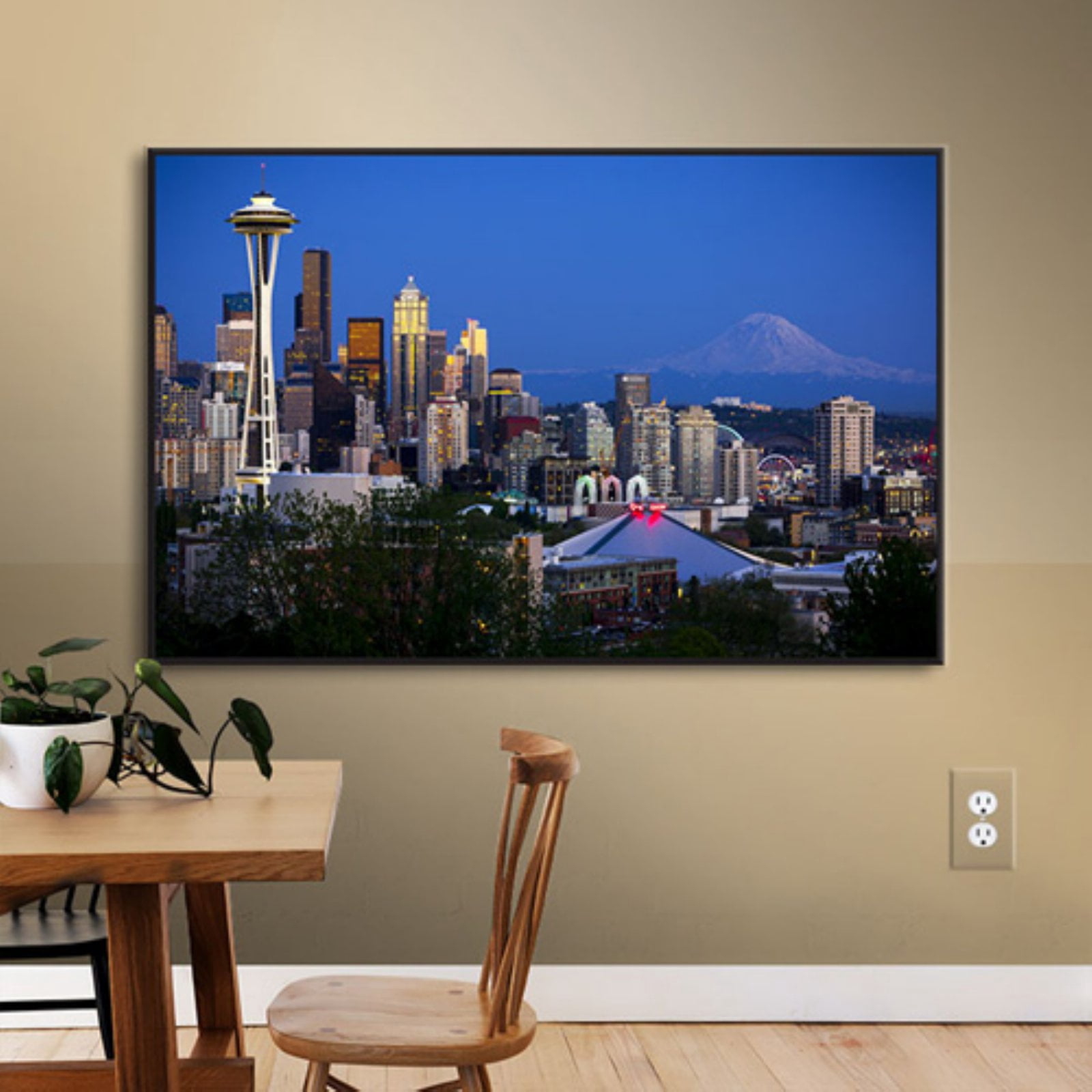 Cody York "Seattle And Mt. Rainier" Floater-Framed Gallery-Wrapped Canvas
