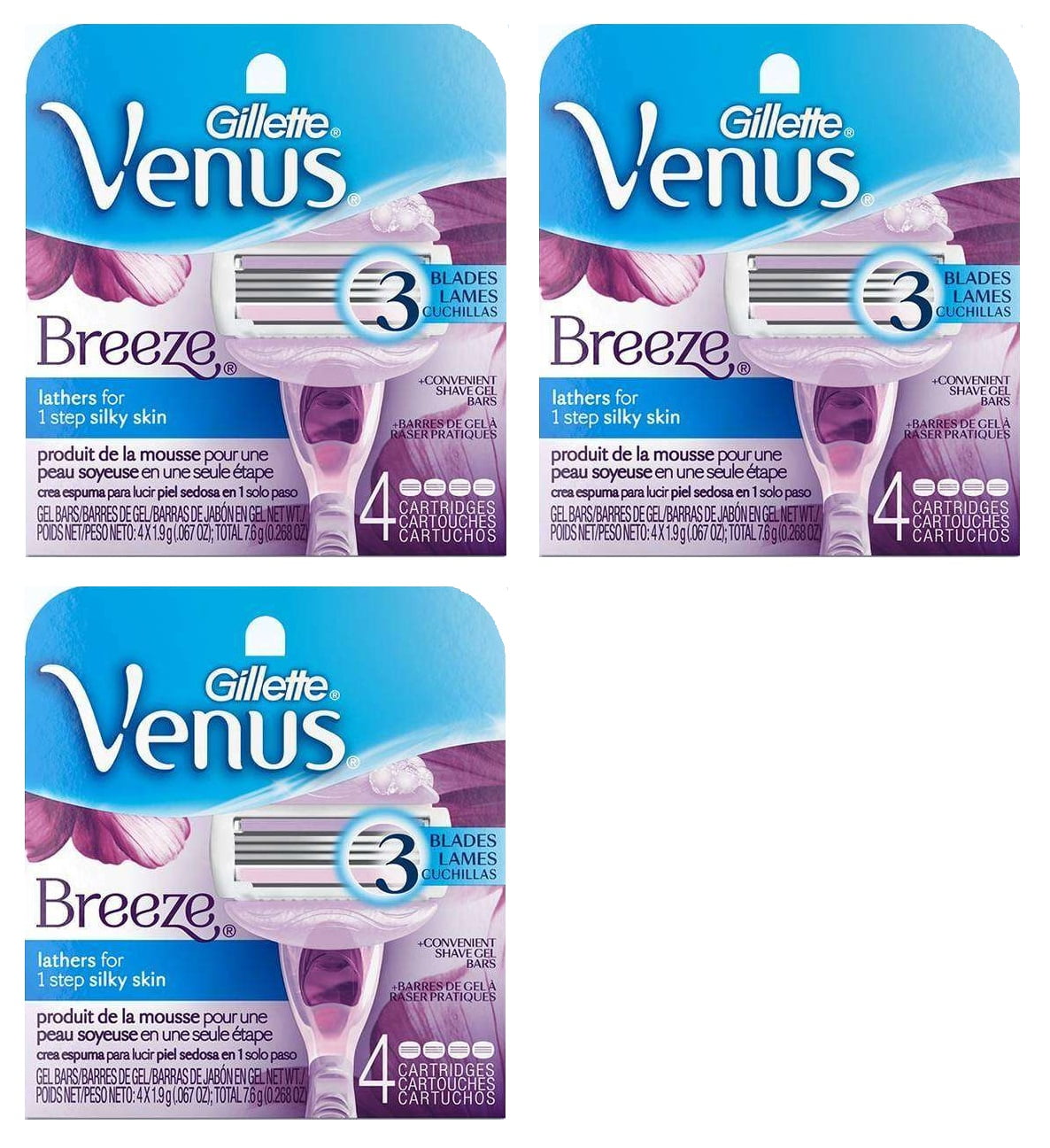 Gillette Venus Breeze Refill Razor Blade Cartridges, 12 Count (3 Packs of 4 Ct) + Beard Shaping Tool