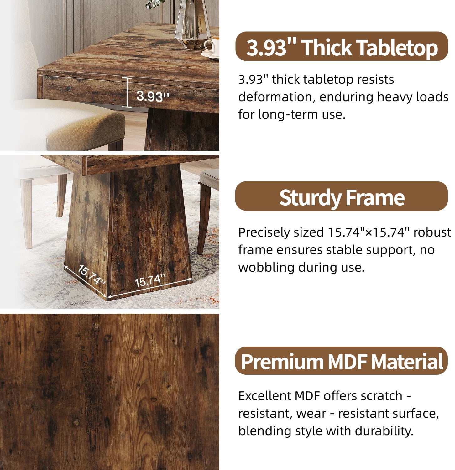 Fnova 31.5" Square Farmhouse Dining Table, Wood Coffee Table for 4 People, Modern Kitchen Table for Dining Room, Dark Brown (Chairs Not Included)