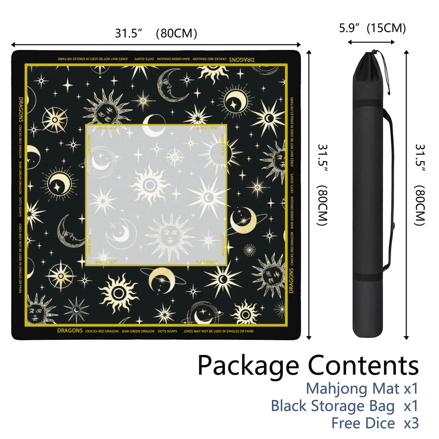 Gothic Mahjong Mat with Rules, 31.5*31.5in Anti Slip American Mahjong Mat for Table, Noise Reduction, Neoprene Mah jongg Mats with Carrying Bag & 3 Dices, Mahjong Set Gift, Board Tile Games Mats