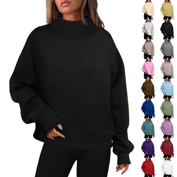 TGSLY Women's Mock Neck Pullover Sweatshirt Comfy Soft Long Sleeve Solid Color Pullovers Loose Dressy Casual Fall Winter Loungewear Tops XXL