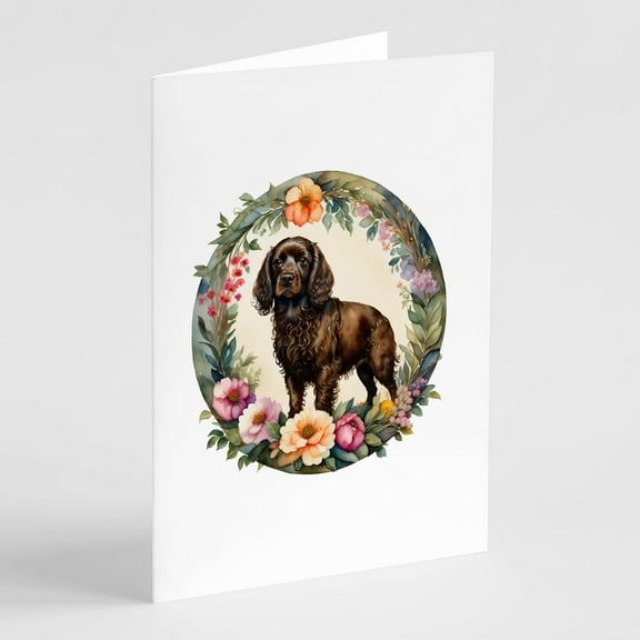 Boykin Spaniel and Flowers Greeting Cards and Envelopes Pack of 8 7 in x 5 in