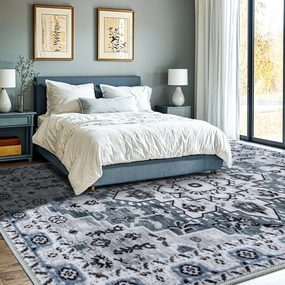 Sonoro Kate 8x10 Area Rugs for Living Room Bedroom, Non Slip Boho Machine Washable Indoor Floor Carpet, Blue-Gray