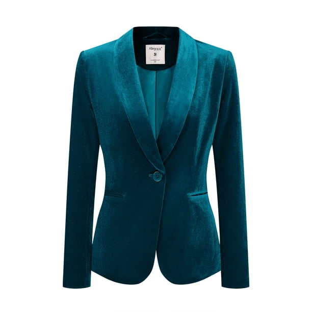 Abrigo De Oficina Para Mujer Chaqueta De Terciopelo Con Botones Y Cuello Chal Sólido lago azul M