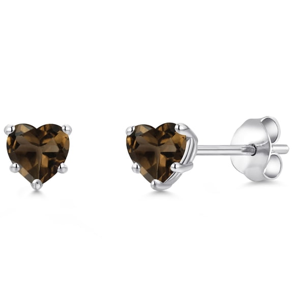 Gem Stone King 0.88 Ct Heart Shape 5mm Brown Smoky Quartz 925 Sterling Silver Stud Earrings for Women Men