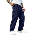 thumbnail image 3 of Dwelliawo Mens Casual Cargo Pants Straight Leg Elastic Waist Drawstring Sweatpants with Multi Pockets Baggy Streetwear Navy XL, 3 of 5