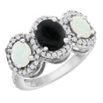 thumbnail image 1 of 10K White Gold Natural Black Onyx & Opal 3-Stone Ring Oval Diamond Accent, size 7.5, 1 of 2