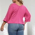 thumbnail image 6 of CHGBMOK Women Cut Out 3/4 Sleeve Blouse Cold Shoulder V Neck T Shirt Casual Dressy Basic Shirts Loose Plus Size Top, 6 of 6