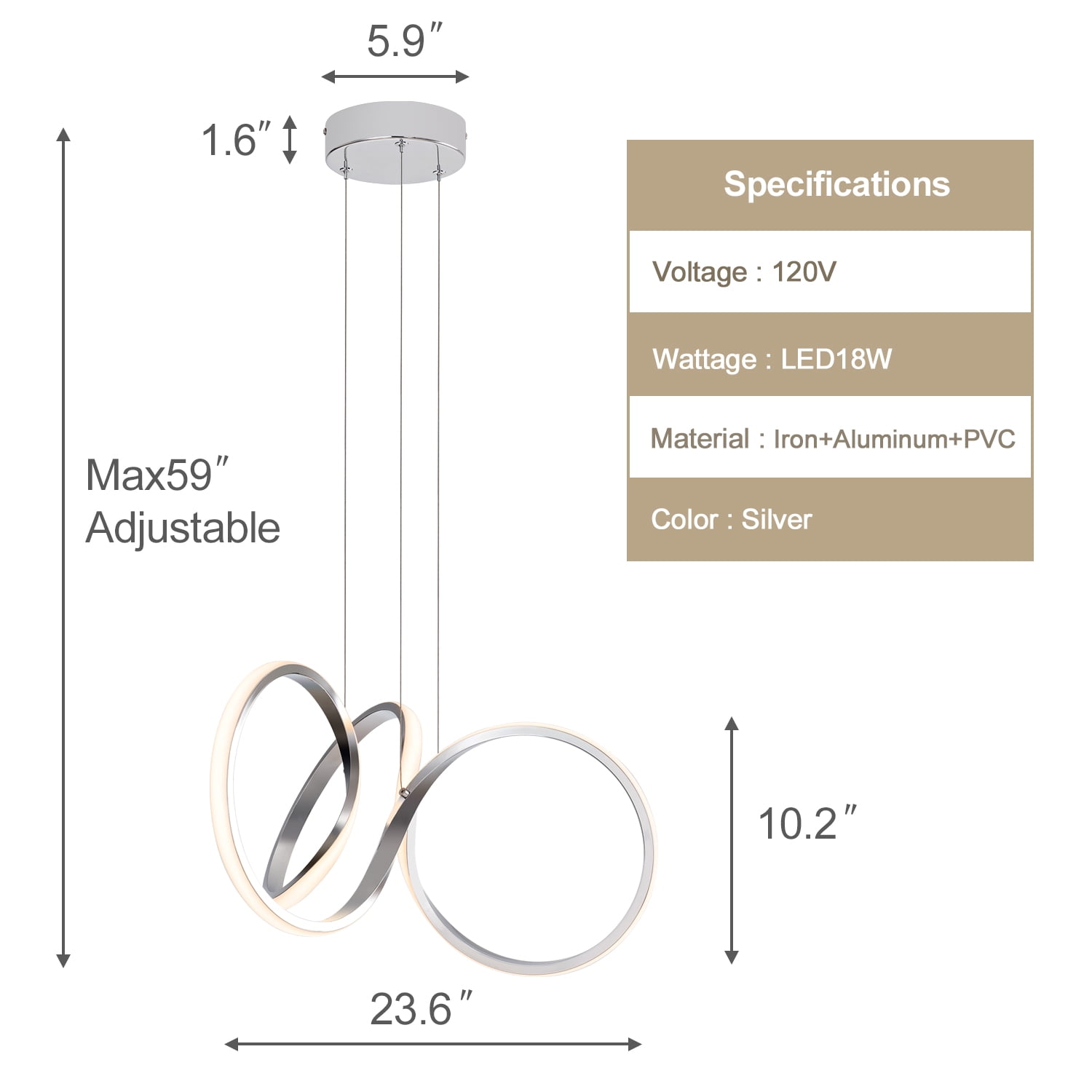 Modern LED Chandeliers, 3000K Dimmable Curved Irregular Ring Ceiling Light, Circular Pendant Light Fixture, Contemporary Hanging Lamp for Dining Room, Living Room, Bedroom, Kitchen Island and Entryway
