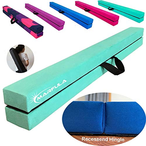Extra Firm Marfula 8 FT / 9 FT Folding Balance Beam Gymnastics Floor Beam Suede Cover Anti Slip Bottom with Carry Bag for Kids/Adults Home Use