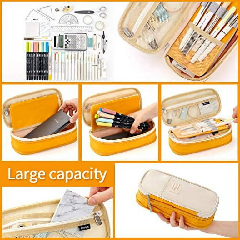 EASTHILL Big Capacity Pencil Pen Case Office College School Large Storage  High Bag Pouch Holder Box Organizer Yellow Orange