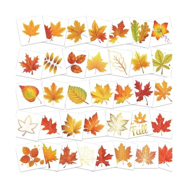 wonima02 72pcs Glitter Fall Leaves Temporary Tattoos Autumn Harvest Tattoos Stickers for Kids Girls Boys Decor, Glittery Maple Leaves Fake Tattoo Autumn Leaf Face Tattoos for Fall Gift Bags Fillers