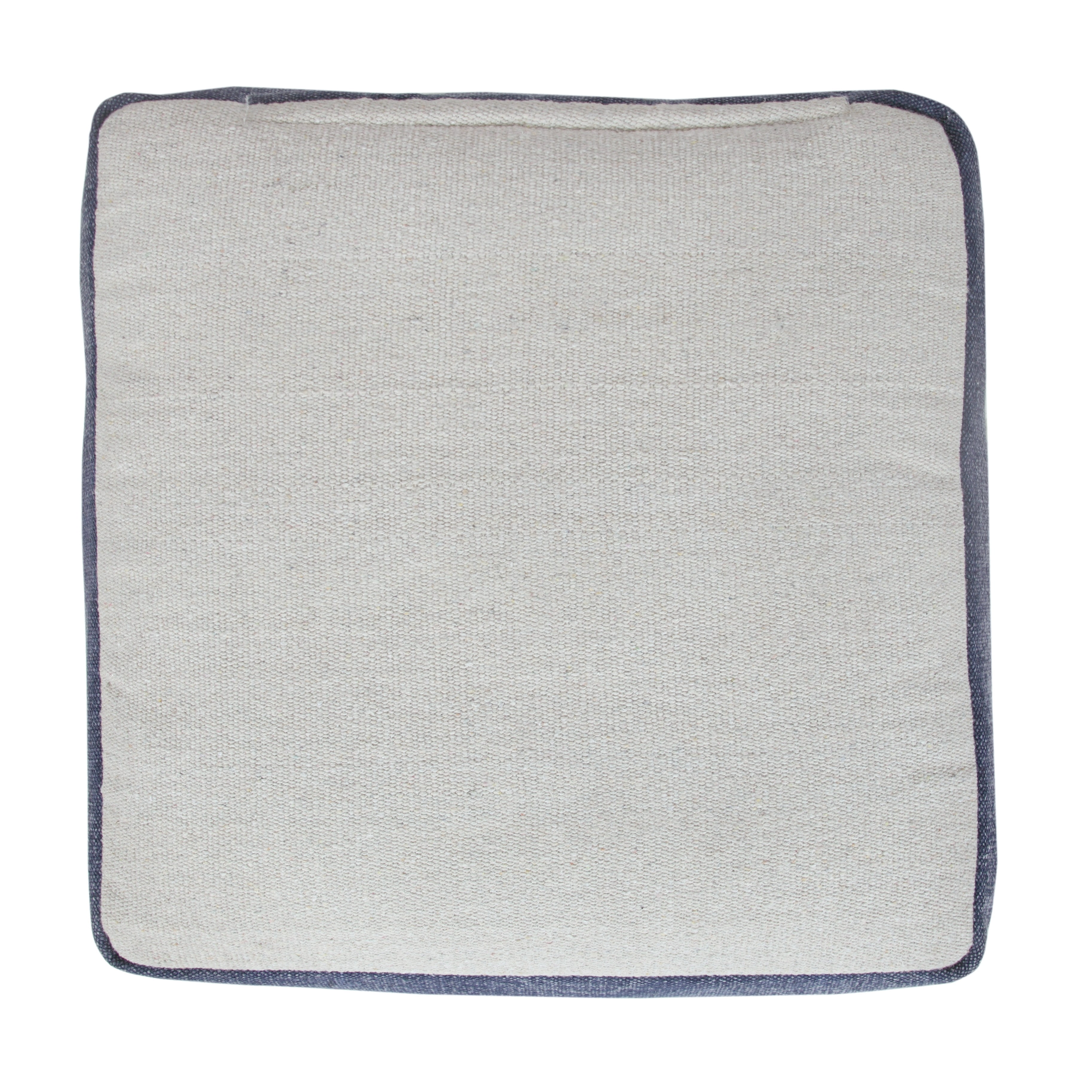 LR Home Small Tassels Tribal Indoor Square Pouf, Navy/Ivory, 18" x 18" x 14"