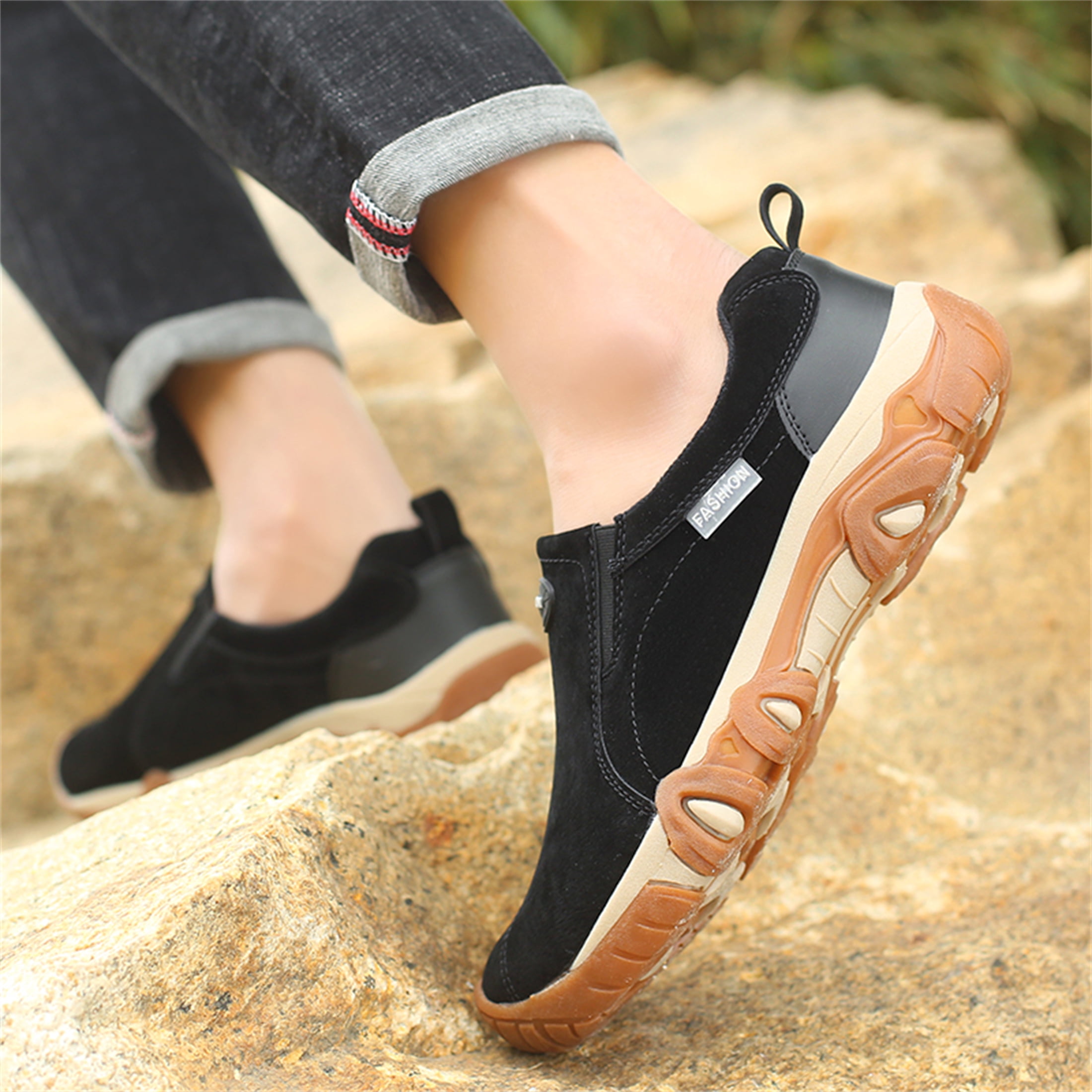 LASUDRAA Mens Outdoor Hiking Shoes Breathable Cushioned Anti-Slip Trailing Sneakers for Trekking Walking Camping