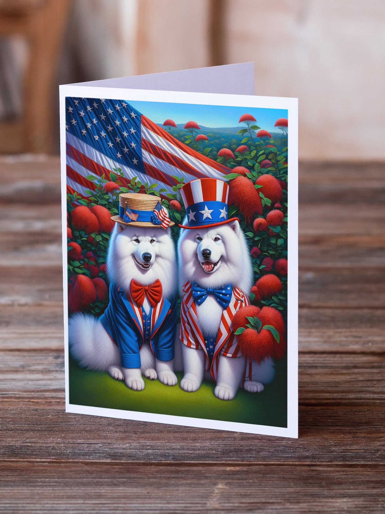 All American Samoyed Greeting Cards Pack of 8 7 in x 5 in