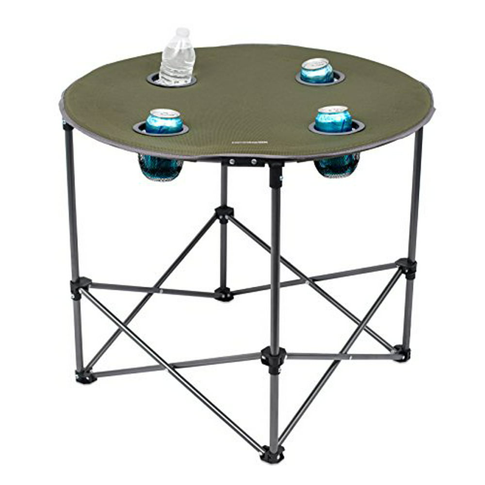Best 2 Pack Camping Folding Table 4 Cup Holders Green
