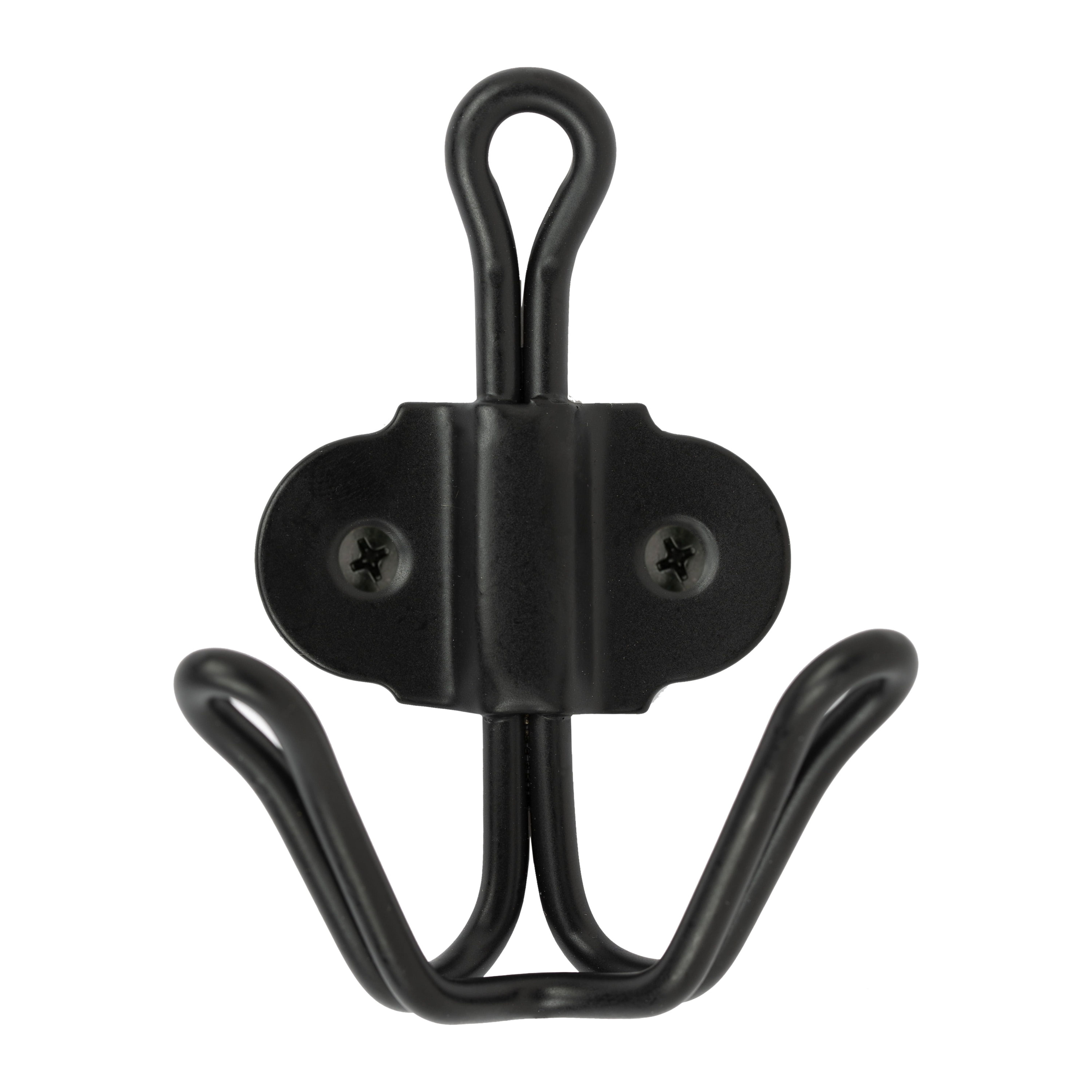 (2 pack) Mainstays Double Prong Wall Mounted Coat and Hat Hook, Matte Black