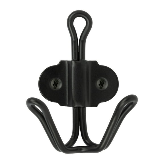 Mainstays Double Prong Metal Wall Mounted Coat and Hat Hook, Matte Black