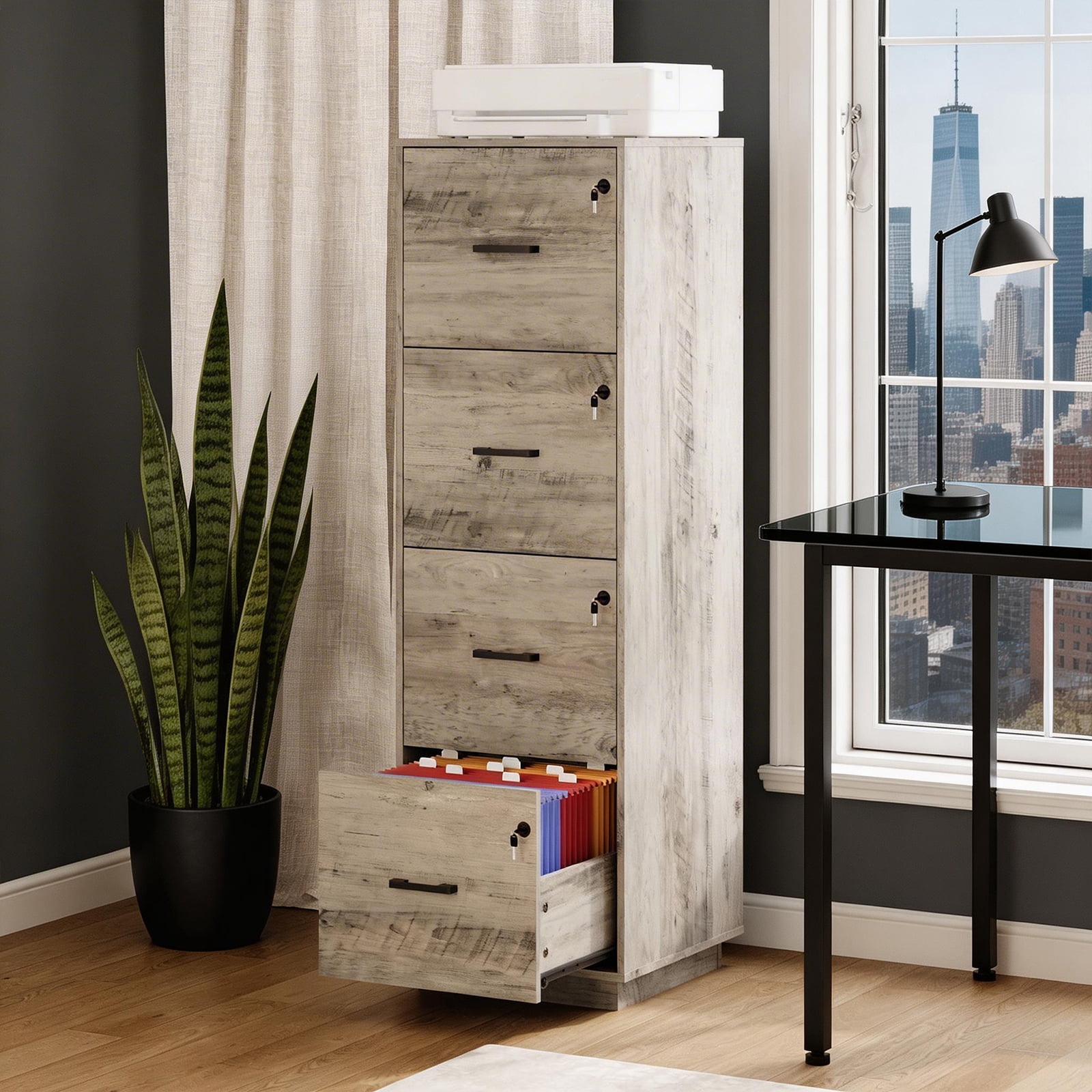 Ktaxon Wood Lateral File Cabinet with Lock for Home Office, Lockable Filing Cabinet, Easy to Assemble, Gray