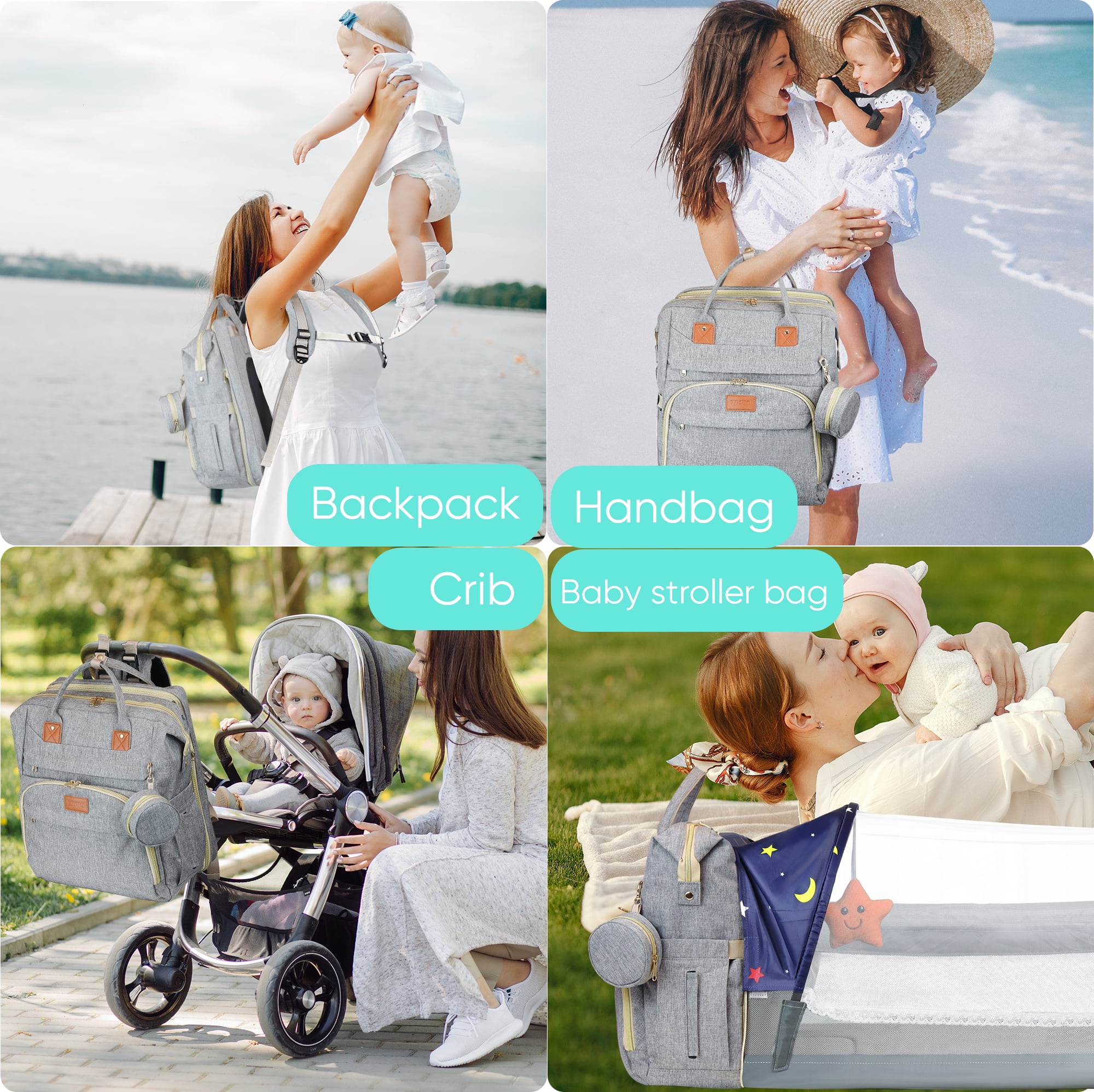 Baby Diaper Bag Backpack,Baby Shower Gifts, Multifunctional Travel Diaper Bag, Gifts for Mom with Portable Diaper Pad,Gray
