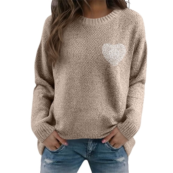 Women's Hand-Crochet Detail Sweater, 3D Floral Embroidered Pullover, Casual Crewneck Knit Top, Boho Chic Long Sleeve Blouse, Lightweight Textured Pullover Beige L