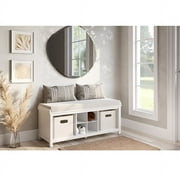 Solid Wood Entryway Bench with 4 Shoe Cubbies White