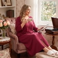 thumbnail image 3 of GRACE & GRANDEUR Women's Plus Size Zip Front Robe Long 3/4 Sleeve Loungewear with Pockets 2X Red, 3 of 9
