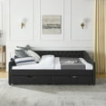 thumbnail image 2 of Daybed with Drawers Upholstered Tufted, Queen Size Sofa Bed with Button on Back and Copper Nail on Waved Shape Arms, Sofa Bed Storage with Wood Frame, Black, 2 of 9