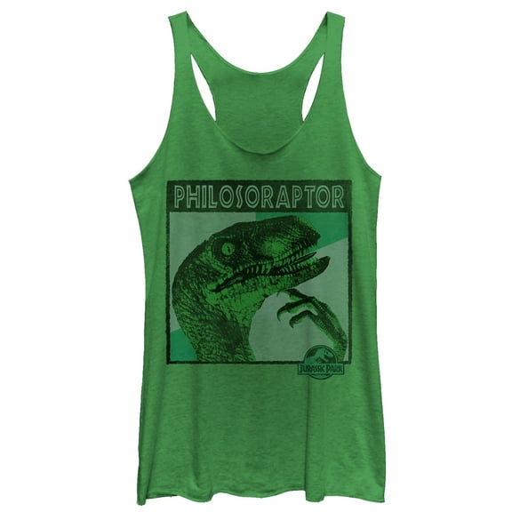 Women's Jurassic Park Deep Thinker Philosoraptor  Racerback Tank Top Envy Green Small