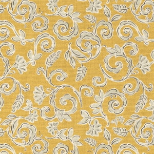 (2 pack) David Textiles Morning Bloom Swirly Floral Gold Cotton 1 Yard Fabric Cut