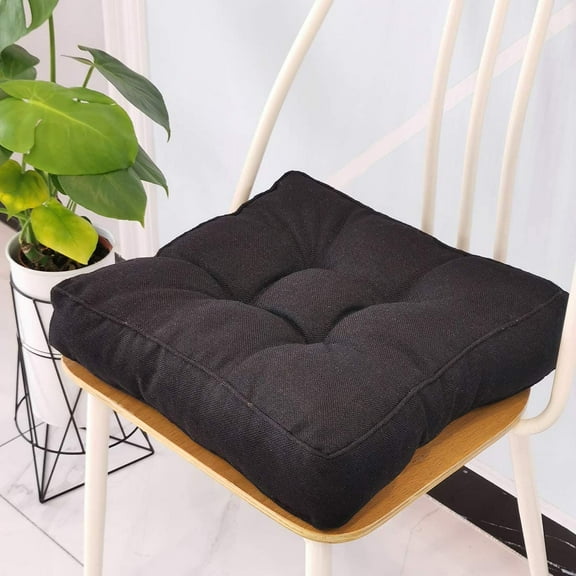 Nvzi-a Faux Linen Square Padded Chair Seat Cushion,Soft Solid Chair Pads,Comfortable Sitting for Office,Home or Car 20"x20" Black