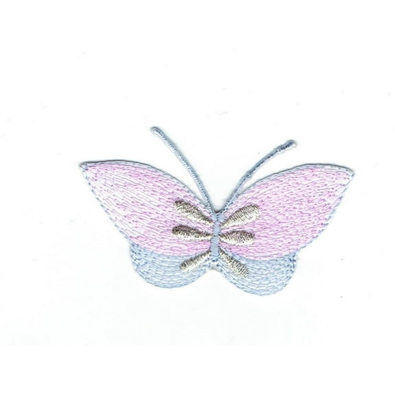 Butterfly - Pink/Gray/Silver - Iron on Embroidered Applique Patch