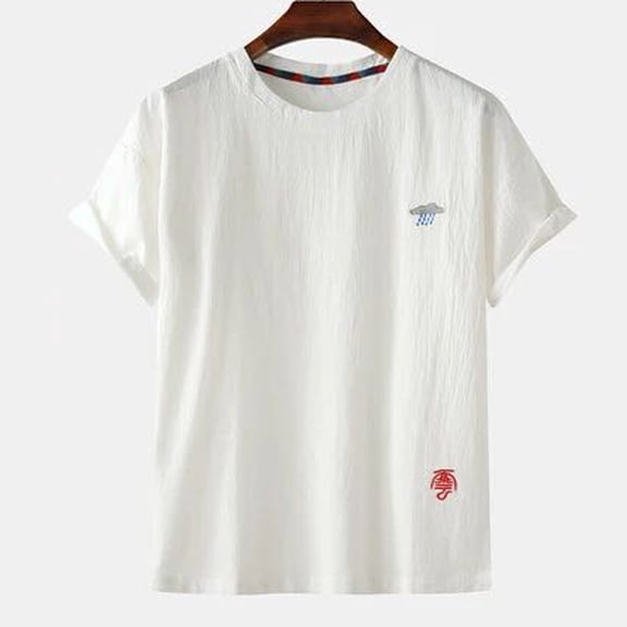 EQWLJWE Men's Short Sleeve Tee Men Casual Round Neck Cloud Embroidery Print Shorts Sleeves T Shirt Blouse