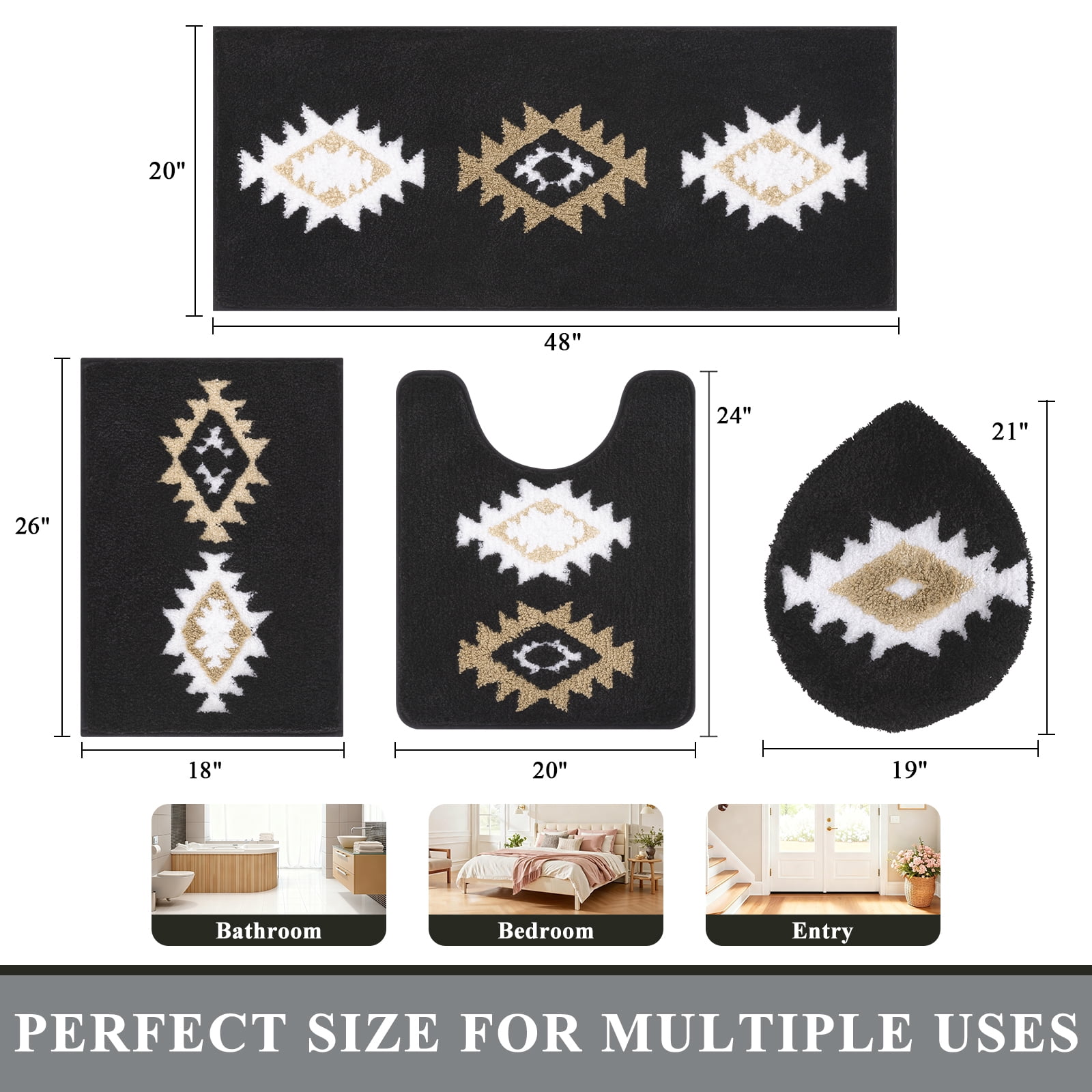 Bathroom Rugs Sets 4 Piece with Toilet Lid Cover, Non Slip Bathroom Mats Extra Soft Bath Rugs Absorbent Shaggy Rugs Perfect Plush Mats U-Shaped Toilet Rug and Toilet Cover