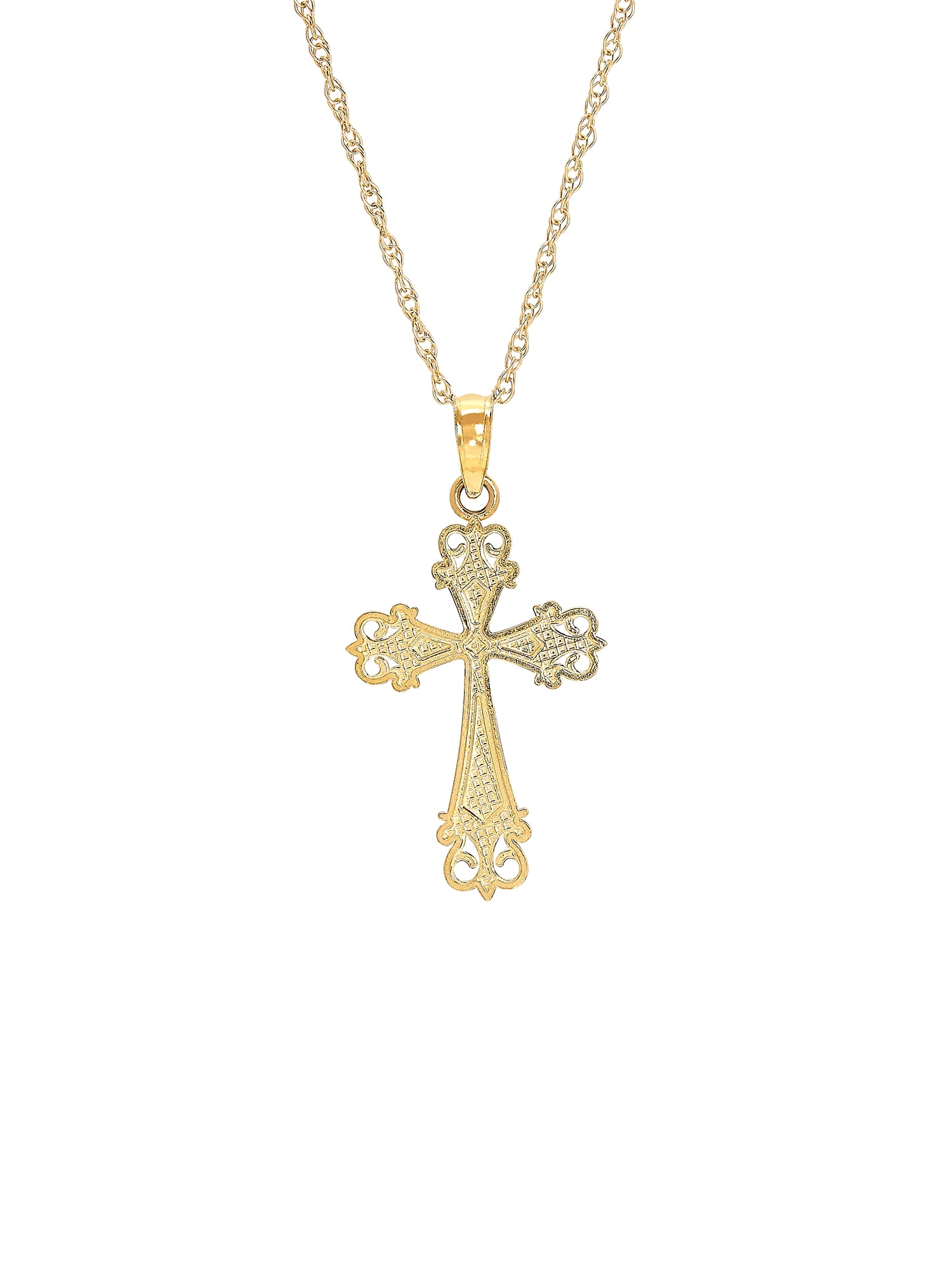 Brilliance Fine Jewelry 10K Yellow Gold Cubic Zirconia Cross on 18 Gold  Filled Chain Pendant 