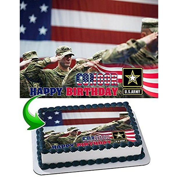 U.S. Army Edible Cake Topper Personalized Birthday 1/4 Sheet Decoration